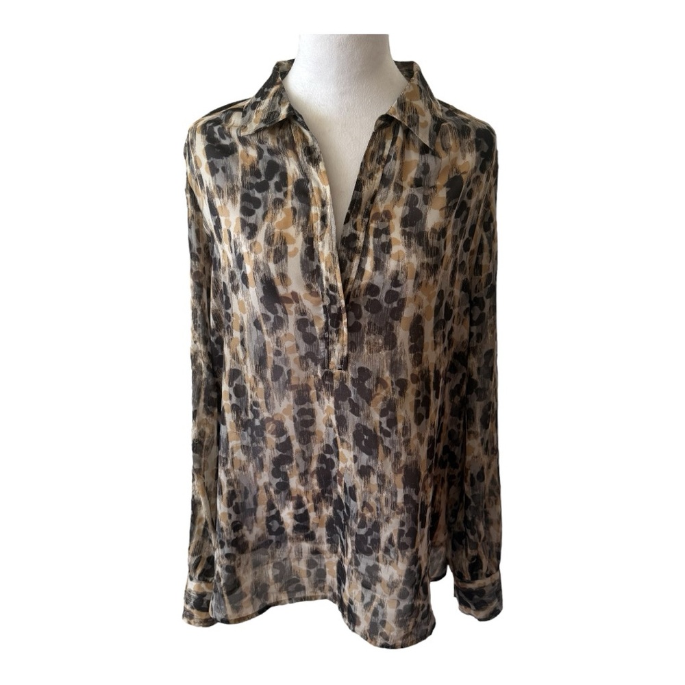 *NEW* LOFT Tan and Brown Relaxed Notched Collar Blouse *NEW*